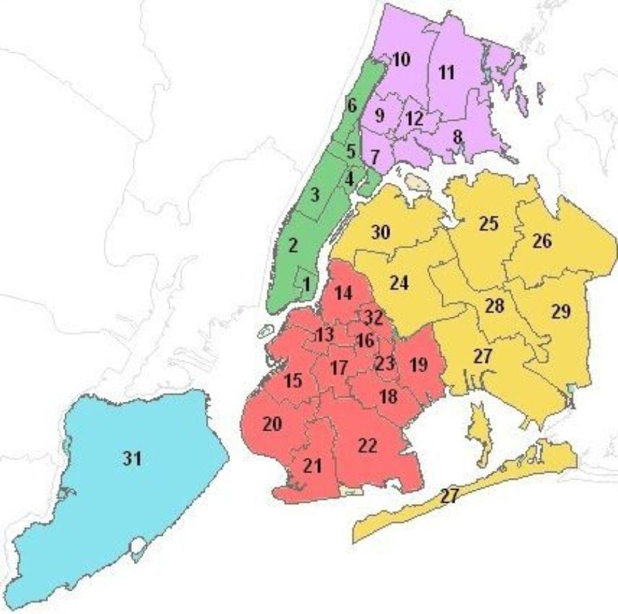 แผนที่ของแมนฮัตตันโรงเรียน districts. kgm