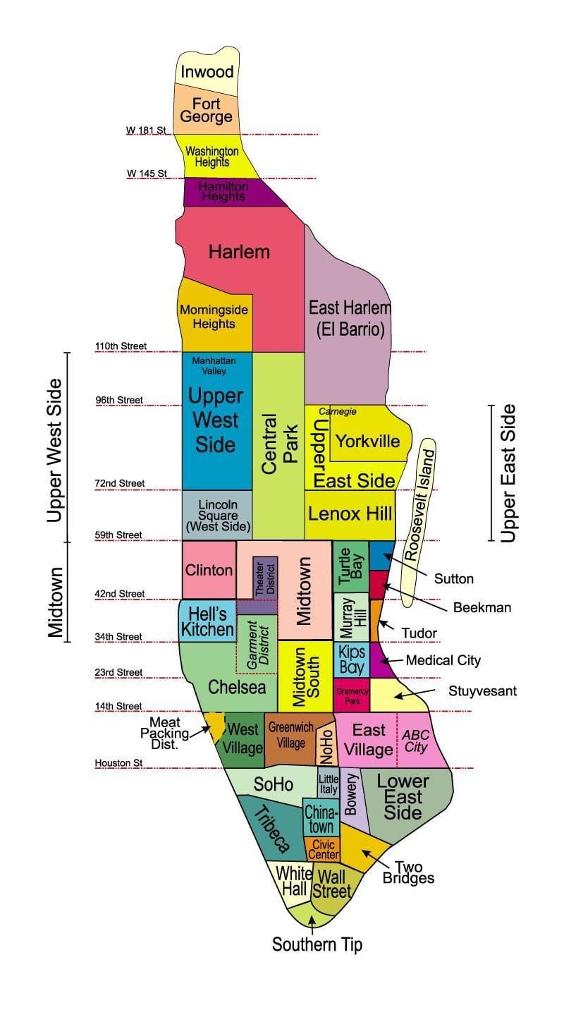 แผนที่ของแมนฮัตตัน boroughs
