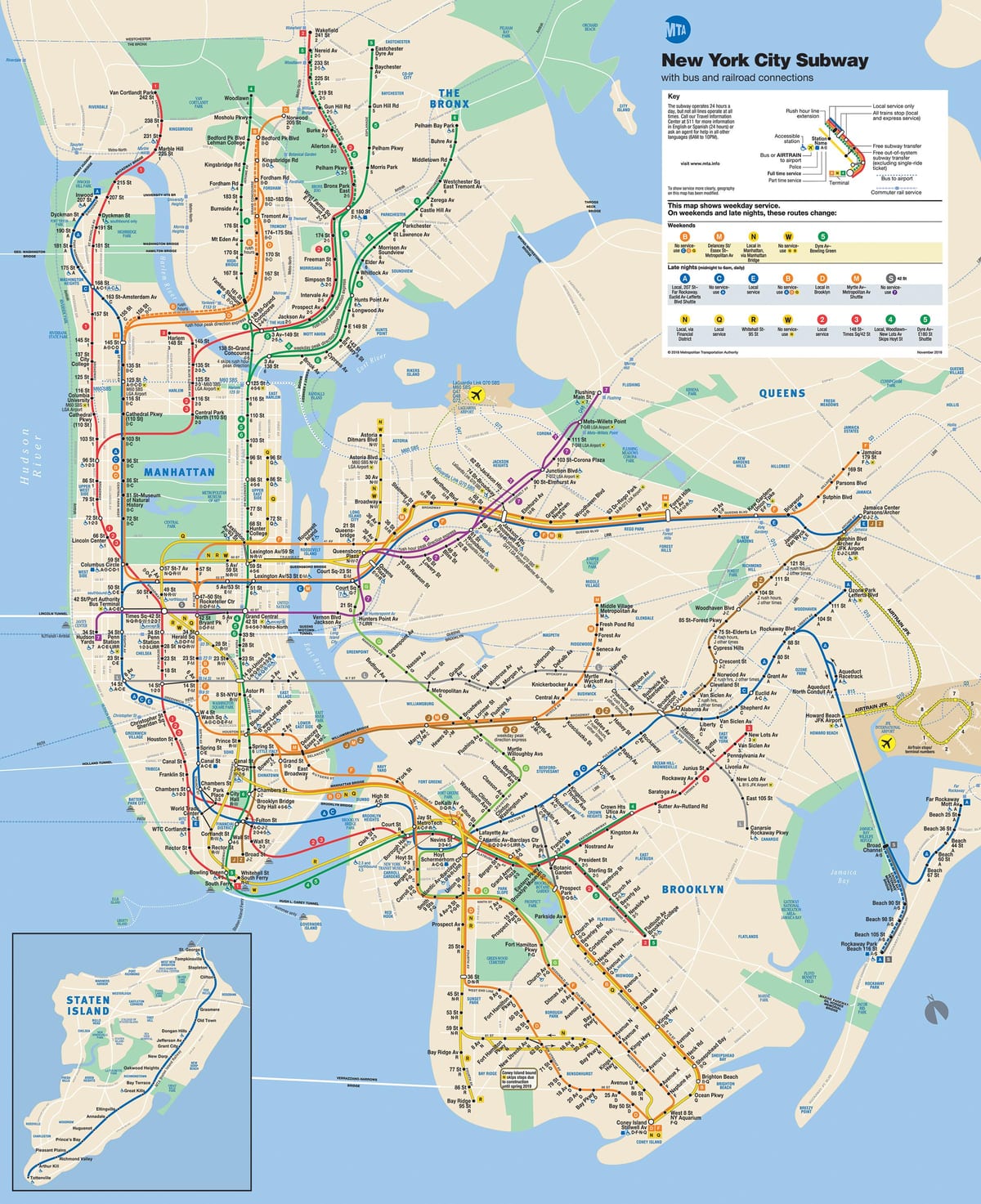 NYC รถไฟใต้ดินแผนที่แมนฮัตตัน