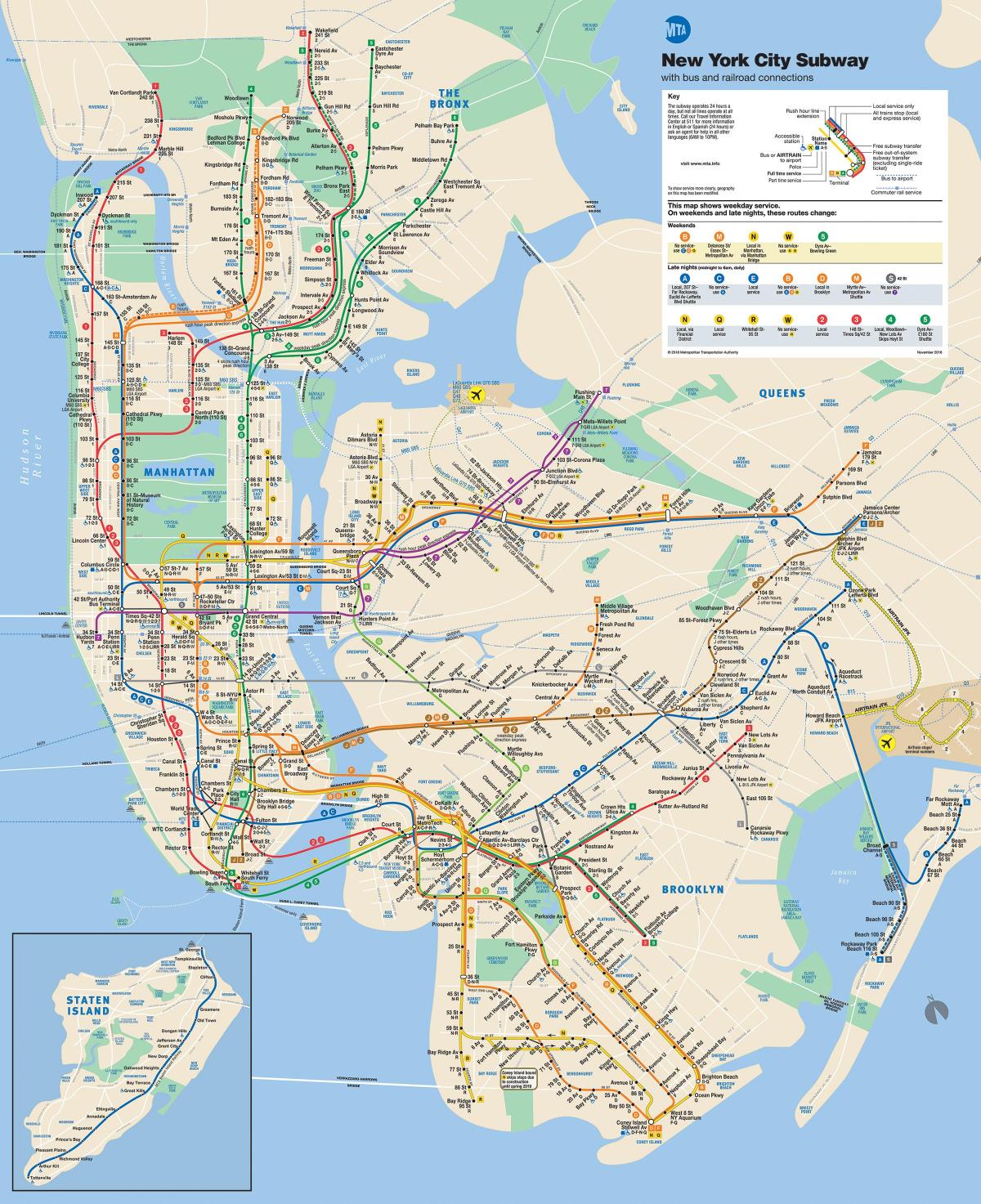 NYC รถไฟใต้ดินแผนที่แมนฮัตตัน