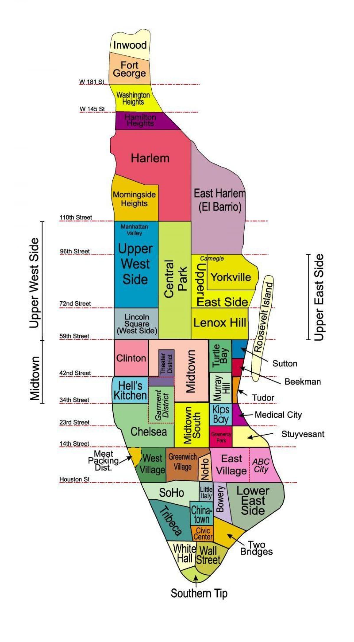 พิมพ์บนแผนที่ของแมนฮัตตัน neighborhoods