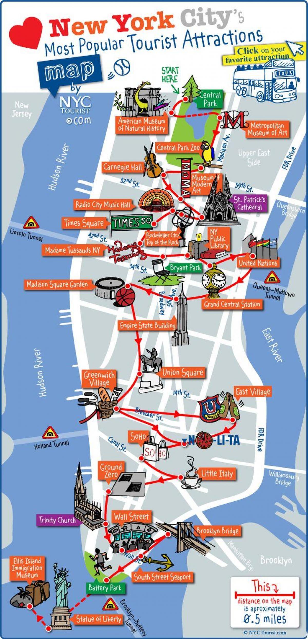 ใจกลางเมืองแมนฮัตตัน attractions แผนที่