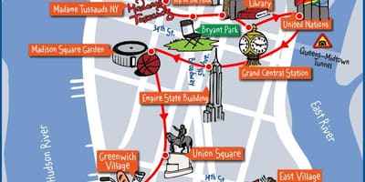แผนที่ของแมนฮัตตันนิวยอร์ค attractions