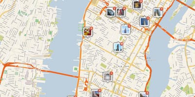 แผนที่ของแมนฮัตตันที่แสดงนักท่องเที่ยวหน่อย attractions