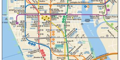 แผนที่ด้านล่างของแมนฮัตตันรถไฟใต้ดิน