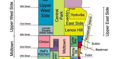 พิมพ์บนแผนที่ของแมนฮัตตัน neighborhoods