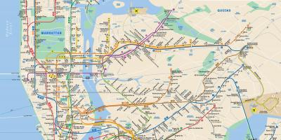 แมนฮัตตันถนนแผนที่กับรถไฟใต้ดินหยุด